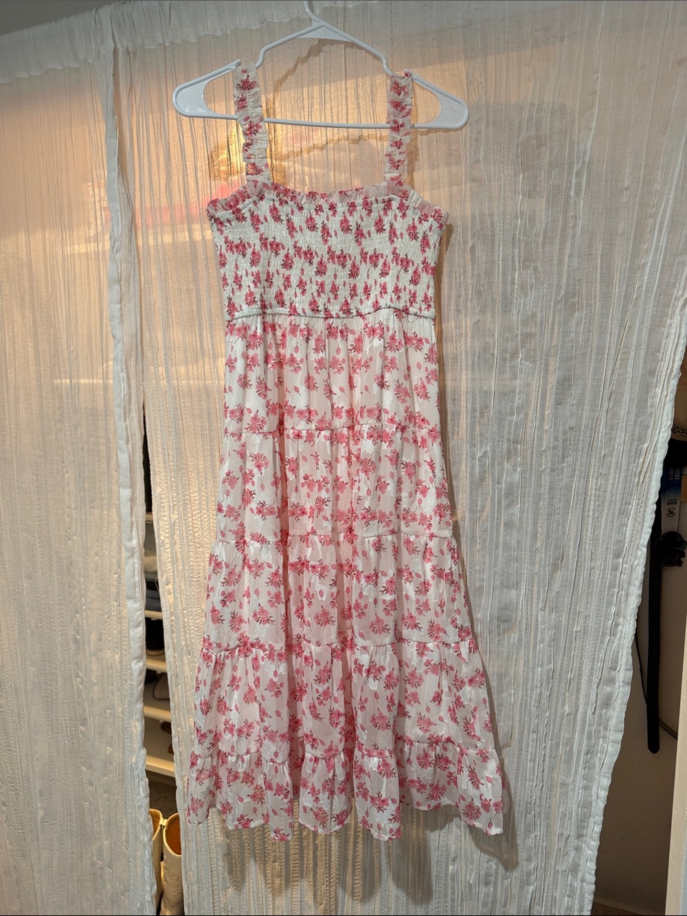 Floral Pink Midi Sundress - Smocked Bodice
